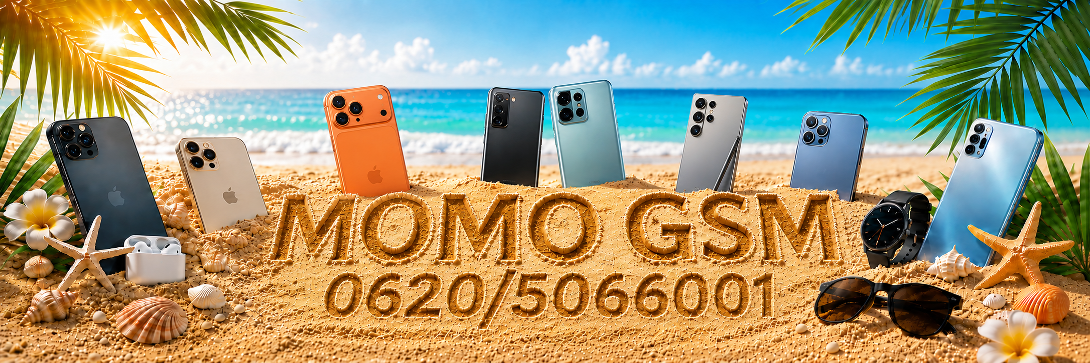 MOMO GSM – mobiltelefonok és elérhetőség nyári tengerparti háttéren